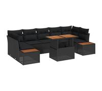 vidaXL Set da Giardino 8 Pezzi con Cuscini Nero Polyrattan Acacia