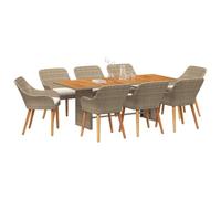 vidaXL Set da Pranzo da Giardino 9 Pezzi Beige in Rattan Sintetico con Tavolo Grande in Legno massello di Acacia e 8 sedie comode. È Perfetto per allestimenti all'aperto, con mobili Resistenti ai ra