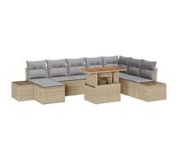 vidaXL Set Pranzo Giardino 9 Pezzi Con Cuscini Beige Rattan Poly Mobili Esterni Rettangolari Posti Otto Divano Modulari Tavolo con Seduta Imbottita