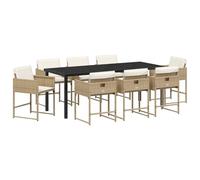 vidaXL 9-Teiliges Garten-Essset mit Kissen Beige Poly Rattan Gartenstuhl Terrassenmöbel für Terrasse Balkon Sitzgelegenheiten Flecht Bistro PE Stühle