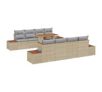 vidaXL Set da pranzo da giardino 9 pezzi con cuscini beige in rattan sintetico - moderno divano da esterno - tavolino da salotto - soluzione di seduta rettangolare in PE