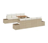 vidaXL Set da Pranzo da Giardino 9 Pezzi con Cuscini Beige in Rattan Sintetico e Piano in Acacia. Set Modulare per Esterni, Comodo e Stile per Ogni Spazio. Mobili per Patio e Divano per Terrazza.