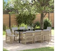 vidaXL Set da Pranzo da Giardino 9 Pezzi con Cuscini Beige Vimini