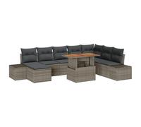 vidaXL Set da pranzo da giardino 9 pezzi con cuscini grigio poli canna moderna posti a sedere all'aperto ideali per cortili giardini divano patio mobili tavolo componibile modulare 8