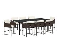 vidaXL Set da Pranzo da Giardino 9 Pezzi con Cuscini Rattan polimero Marrone