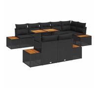 vidaXL Set Pranzo Giardino 9 Pezzi con Cuscini Nero Polyrattan Acacia