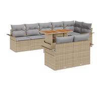 vidaXL Set da Pranzo da Giardino 9 Pezzi con Cuscini | Rattan Polio Beige | Mobili da Esterno con Stoccaggio | Set per 8 Persone | Divano Sezionale Elegante | Tavolo da Patio con Piano in Legno