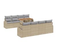vidaXL Set di 9 pezzi per sala da pranzo da giardino con cuscini rimovibili, beige resina intrecciata Acacia, tavolo da esterno e divano da esterno, mobile moderno elegante per 6-8 sedie