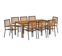 vidaXL Set da Pranzo da Giardino 9 Pezzi con Cuscini - Un Grande Tavolo Retangolare e 8 Sedie Impilabili. Arredamento per Esterni in Legno e Acciaio Rivestito, Stile Moderno. Perfetto per Il Patio o
