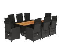 vidaXL Set da pranzo da giardino, 9 pezzi, in polyrattan nero con cuscini, sedie reclinabili regolabili, piano del tavolo in legno di acacia, mobili da esterno/cortile/balcone