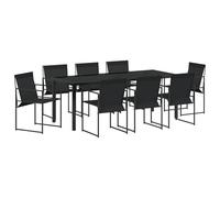 vidaXL 9-teilige Garten Essgruppe Schwarz Textilene und Stahlstühle Outdoor Patio Möbel 8-Sitzer Faltbares Design UV-beständige Bequeme Sitzplätze Tisch Große erweiterte Moderne