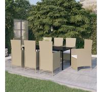 vidaXL Set da Pranzo da Giardino 9 pz con Cuscini Beige