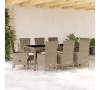 vidaXL Set da Pranzo da Giardino 9 pz con Cuscini Beige in Polyrattan