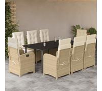 vidaXL Set da Pranzo da Giardino 9 pz con Cuscini Beige in Polyrattan
