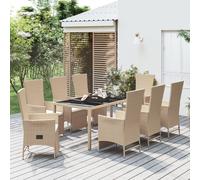 vidaXL Set da Pranzo da Giardino 9 pz con Cuscini Beige in Polyrattan