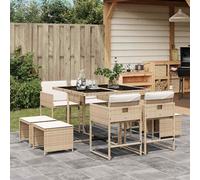 Set da Pranzo da Giardino 9 pz con Cuscini Beige in Polyrattan