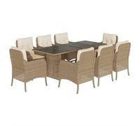 vidaXL Set da Pranzo da Giardino 9 pz in Polyrattan con Cuscini Beige