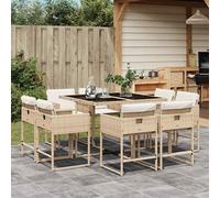 vidaXL Set da Pranzo da Giardino 9 pz in Polyrattan con Cuscini Beige