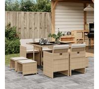 vidaXL Set da Pranzo da Giardino 9 pz con Cuscini Beige in Polyrattan