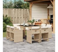 Set da Pranzo da Giardino 9 pz con Cuscini Beige in Polyrattan