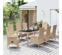 vidaXL Set da Pranzo da Giardino 9 pz con Cuscini Beige in Polyrattan