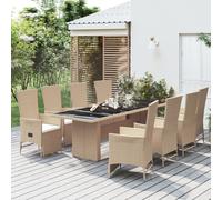 vidaXL Set da Pranzo da Giardino 9 pz con Cuscini Beige in Polyrattan