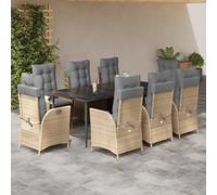 vidaXL Set da Pranzo da Giardino 9 pz con Cuscini Beige in Polyrattan