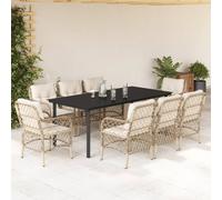 vidaXL Set da Pranzo da Giardino 9 pz con Cuscini Beige in Polyrattan