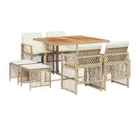 vidaXL Set da Pranzo da Giardino 9 pz con Cuscini Beige in Polyrattan, Set da Pranzo, Set per Esterni, Set mobili da Esterno, Set da Giardino