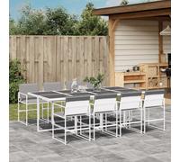 Set da Pranzo da Giardino 9 pz con Cuscini Bianco in Textilene