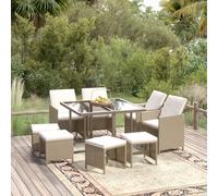 Set da Pranzo da Giardino 9 pz con Cuscini in Polyrattan Beige
