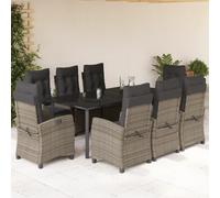 vidaXL Set da Pranzo da Giardino 9 pz con Cuscini in Polyrattan Grigio