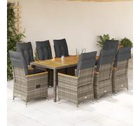 vidaXL Set da Pranzo da Giardino 9 pz con Cuscini in Polyrattan Grigio