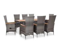 VIDAXL - Set Da Pranzo Da Giardino 9 Pz Con Cuscini In Polyrattan Grigio