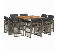 vidaXL Set da Pranzo da Giardino 9 pz con Cuscini in Polyrattan Grigio