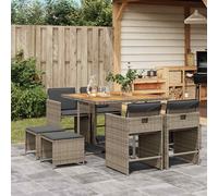 Set da Pranzo da Giardino 9 pz con Cuscini in Polyrattan Grigio
