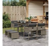 Set da Pranzo da Giardino 9 pz con Cuscini in Polyrattan Grigio