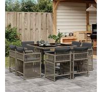 Set da Pranzo da Giardino 9 pz con Cuscini in Polyrattan Grigio