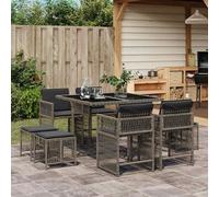 Set da Pranzo da Giardino 9 pz con Cuscini in Polyrattan Grigio