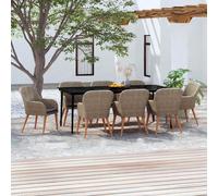 vidaXL Set da Pranzo da Giardino 9 pz con Cuscini Marrone