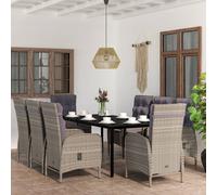 vidaXL Set da Pranzo da Giardino 9 pz con Cuscini Nero e Grigio