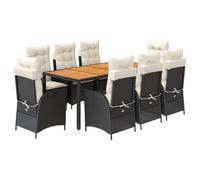 vidaXL Set da Pranzo da Giardino 9 pz con Cuscini Nero in Polyrattan