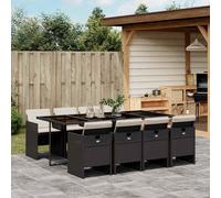 vidaXL Set da Pranzo da Giardino 9 pz con Cuscini Nero in Polyrattan
