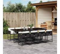 Set da Pranzo da Giardino 9 pz con Cuscini Nero in Polyrattan