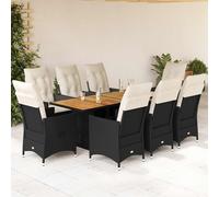 vidaXL Set da Pranzo da Giardino 9 pz con Cuscini Nero in Polyrattan