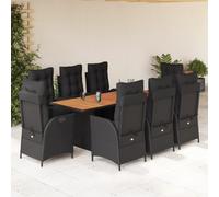 vidaXL Set da Pranzo da Giardino 9 pz con Cuscini Nero in Polyrattan