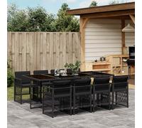 SET TAVOLO E SEDIE VIDAXL 9 pz con Cuscini Nero in Polyrattan - 3210919