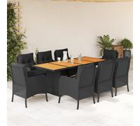 vidaXL Set da Pranzo da Giardino 9 pz con Cuscini Nero in Polyrattan