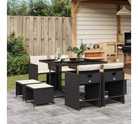 vidaXL Set da Pranzo da Giardino 9 pz con Cuscini Nero in Polyrattan