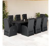 SET TAVOLO E SEDIE VIDAXL 9 pz con Cuscini Nero in Polyrattan - 3277643